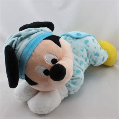 Doudou Mickey Bleu Jaune Nuages Lunes Phosphorescent Disney