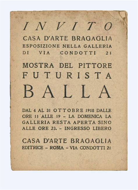 Invito Casa D Arte Bragaglia Mostra Del Pittore Futurista Balla