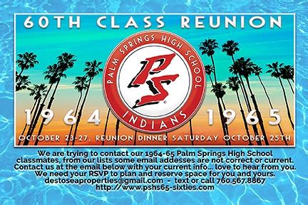 Palm Springs High School Pshs Big 60th Reunion Class Years 1964, 1965 ...