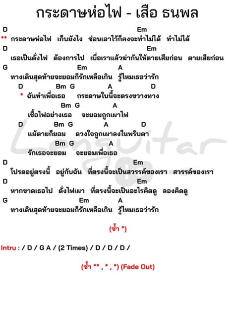 คอร์ดเพลง กระดาษห่อไฟ เสือ ธนพล คอร์ดเพลงง่ายๆ Lenguitar