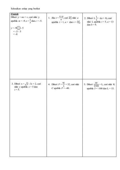 Matematik Tingkatan 2 Latihan Rumus Algebra Nbkomputer