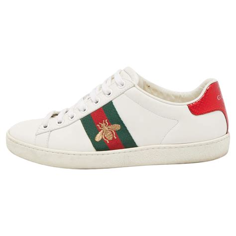 Gucci White Leather Ace Low Top Sneakers Size For Sale At Stdibs