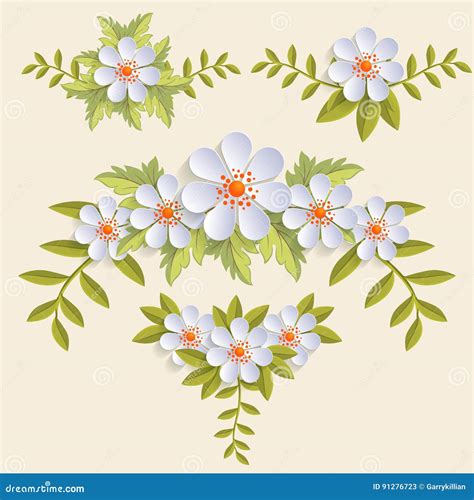 Vector Floral Design Element for Page Decoration. Flowers with Leaves ...