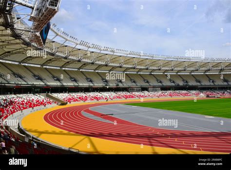 Budapest, June 2023: the new stadium interior. spectator seats with ...