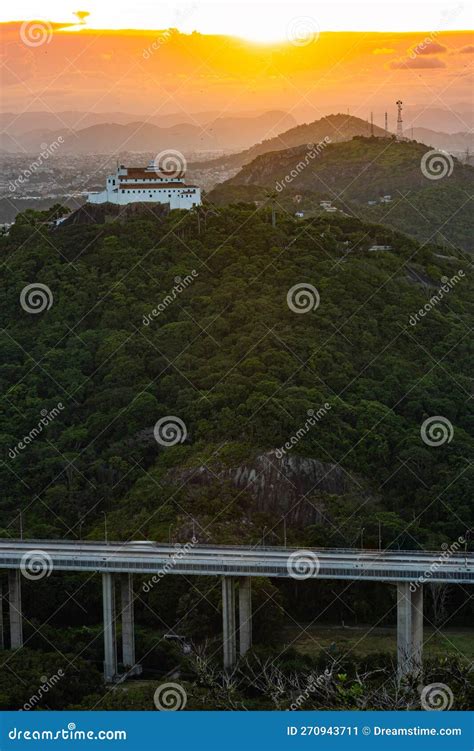 Photograph Of The Penha Convent At Sunset Also Showing The Citie Of