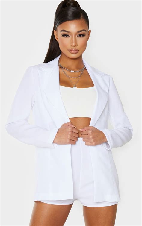 White Woven Tailored Blazer Co Ords Prettylittlething Ca