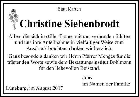 Traueranzeigen von Christine Siebenbrodt Trauer Lüneburg de