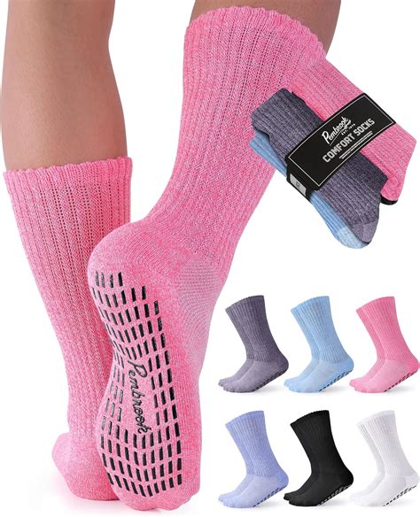 Pembrook Pairs Diabetic Socks With Grips For Women Men Non