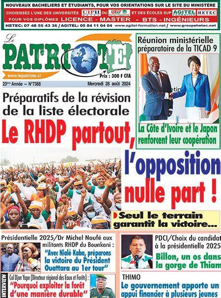 Titrologie De Le Patriote N Du Mercredi Ao T Abidjan Net