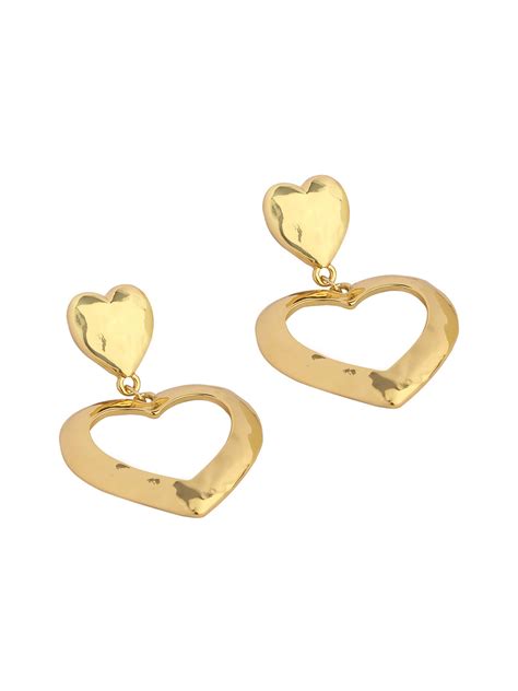 Lilly Sparkle Gold Toned Hammered Heart Shaped Drop Earrings