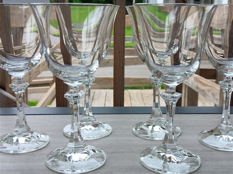 6 Royal Bavarian Crystal Wine Glasses German Hand Cut Stems Stunning