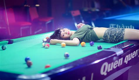 Wallpaper Women Model Asian Snooker Pool Recreation Indoor