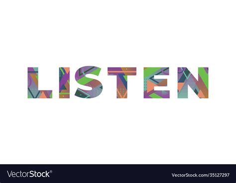 Listen Concept Retro Colorful Word Art Royalty Free Vector