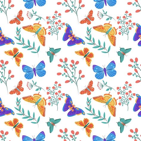 Premium Vector Colourful Seamless Pattern With Butterflies And Floral