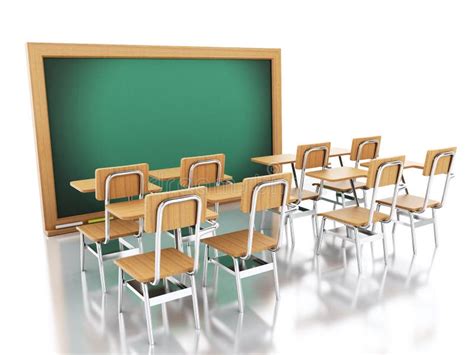 3d Classroom With Chairs And Chalkboard Stock Illustration