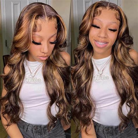 Honey Blonde Highlight Body Wave Transparent Lace Front Human Hair Wigs