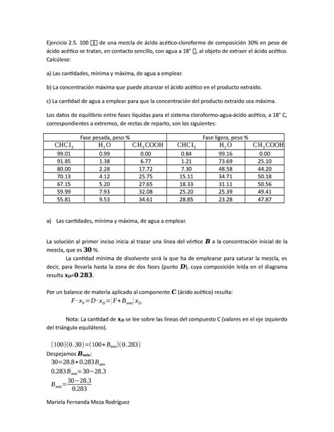 Ejercicio de extracción Ejercicio 2 100 𝑘𝑘 de una mezcla de ácido