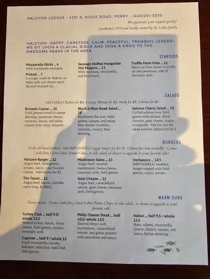 Halcyon Ledges Menu Perry Oh Checkle