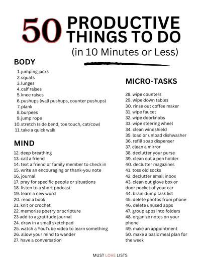 50 Productive Things To Do With Small Pockets Of Time Must Love Lists