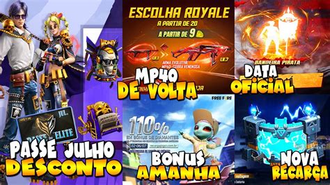 NOVIDADES FREE FIRE PASSE JULHO DESCONTO BANDEIRÃO DATA OFICIAL