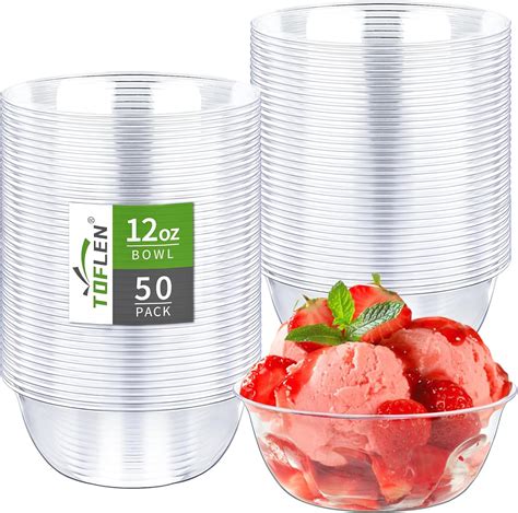 Amazon TOFLEN 12 Oz Clear Plastic Bowls 50 Pack Disposable Small