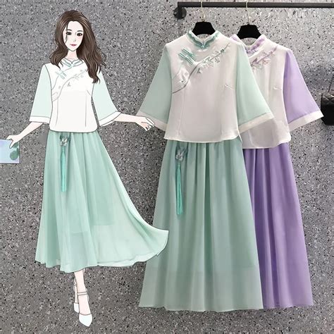 Vestido Chino Vintage Hanfu Mejorado Conjunto De Piezas Falda P Rpura