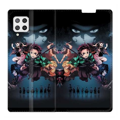 Housse Cuir Portefeuille Samsung Galaxy A12 Manga Demon Slayer Noir