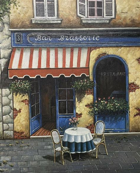 French 20th Century - The Old French Cafe in Village Huge French Oil ...