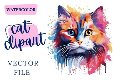 Colorful Cat Watercolor Clipart Vector Graphic By Bright Art Creative