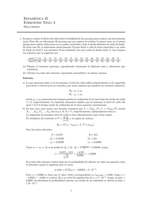 Ejercicios Tema Con Soluciones Estad Stica Ii Ejercicios Tema