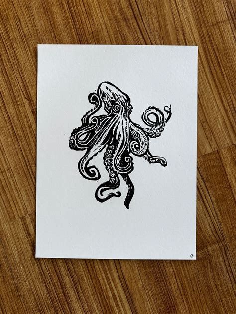 Octopus Linoblock Print Etsy In Linocut Prints Linocut