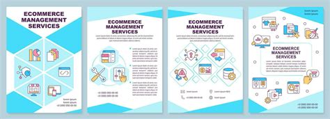 Ecommerce Management Services Turquoise Brochure Template Leaflet Design With Linear Icons