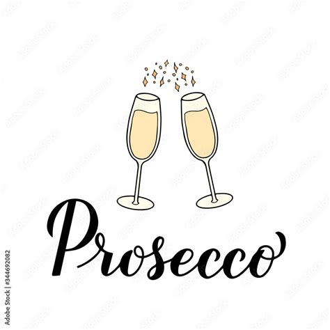 Vecteur Stock Prosecco Calligraphy Lettering With Hand Drawn Clicking