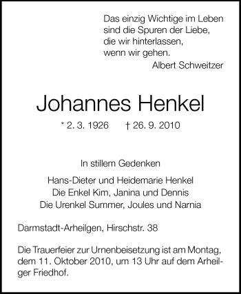 Traueranzeigen Von Johannes Henkel Vrm Trauer De