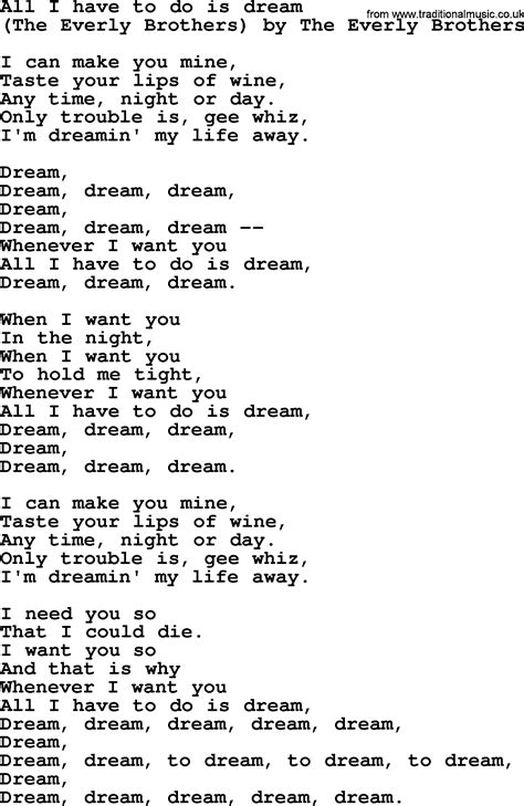 Bruce Springsteen song: All I Have To Do Is Dream, lyrics