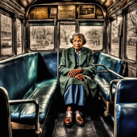 Rosa Parks sitting in the bus seat that made her famous, , intricate ...