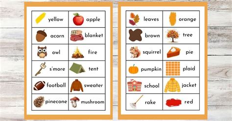 Free Fall Word List Printable