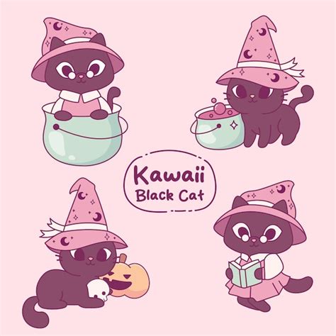 Premium Vector Halloween Black Cats Kawaii Collection