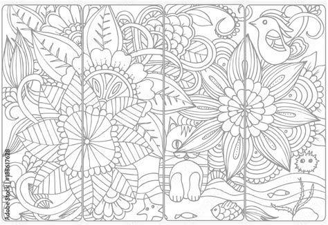 Vector Set Of Monochrome Bookmarks And Doodle Flowers For Coloring