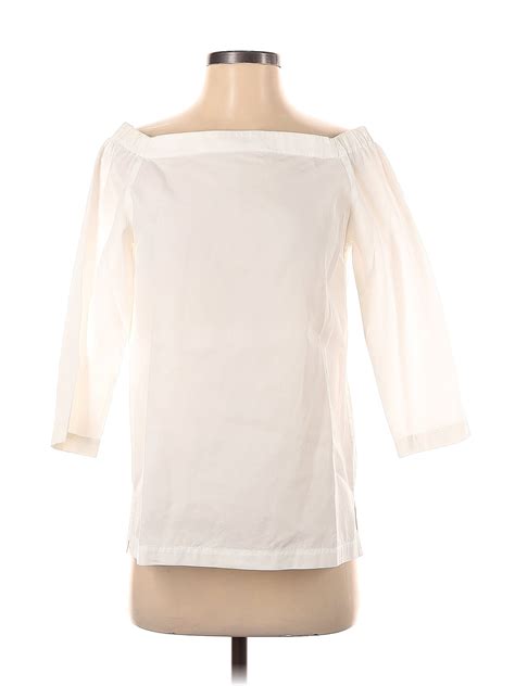 Theory 100 Cotton Solid White Ivory Long Sleeve Blouse Size S 82