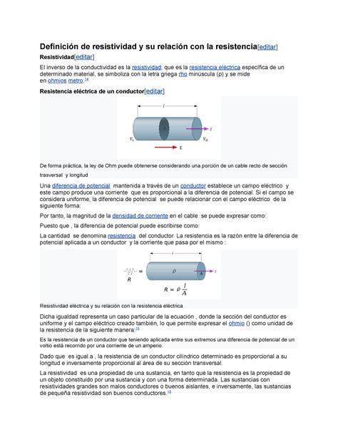 Definici N De Resistividad Y Su Relaci N Con La Resistencia F Sica I