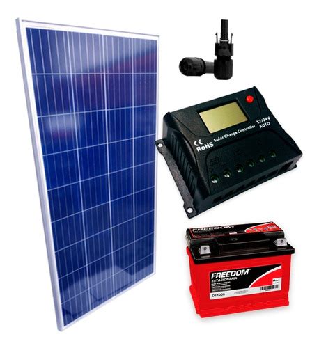 Kit Placa Solar W Controlador A Lcd Bateria Ah R Em