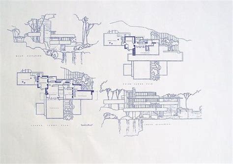 Frank Lloyd Wright Falling Water House Upper Floors Blueprint Falling