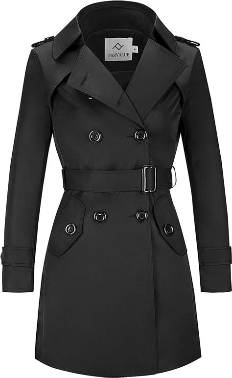 Farvalue Women S Double Breasted Trench Coat Water Resistant Windbreaker Classic Belted Lapel