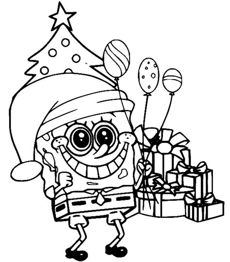 Spongebob with Christmas Tree and Gifts Coloring Page - Free Printable Coloring Pages