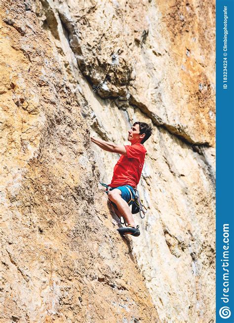 Man Climbs A Rock Stock Photo Image Of Lifestyle Exercise