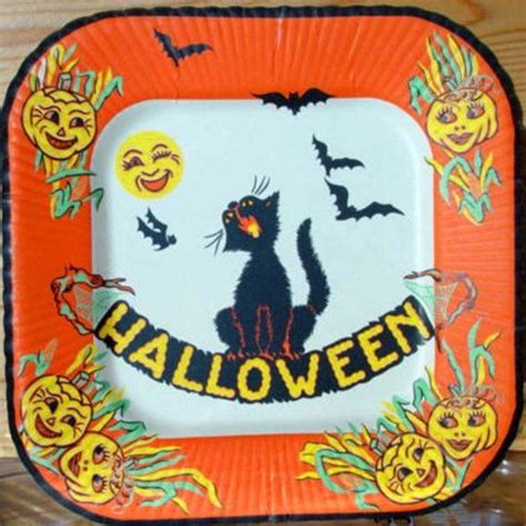 1950s Paper Plate Halloween Singing Black Cat Bats Moon And Jack