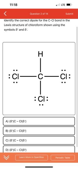 Solved Identify The Correct Dipole For The Ccl Bond In The Chegg