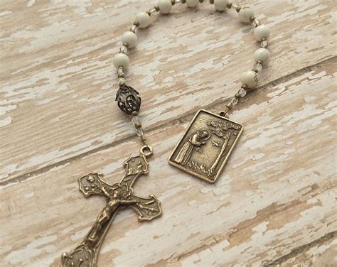 St Francis Of Assisi Catholic Pocket Rosary Chaplet In Gemstone And Antique Bronze St Clare Of