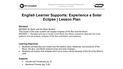 Solar And Lunar Eclipse Lesson Plans Lesson Plans Learning